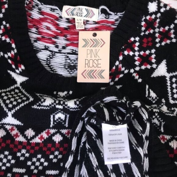 Pink Rose NEW Sweater Dress Tunic Pockets Print Knit Soft Nordic Style Large Red - Picture 7 of 15